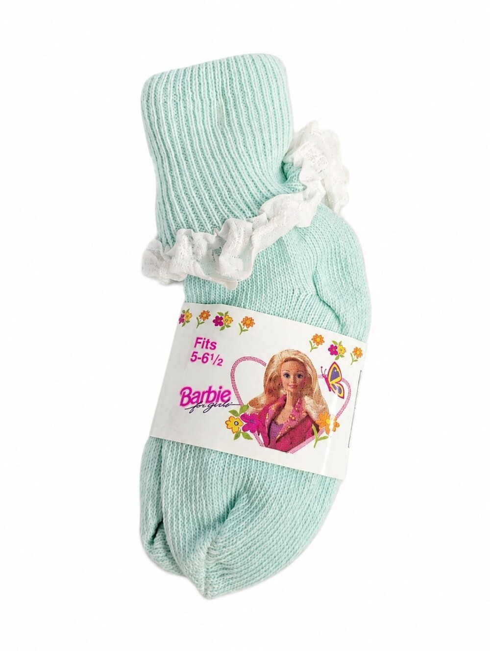 RARE Vintage 1991 Barbie for Girls Lace Cuff Socks Mint Green